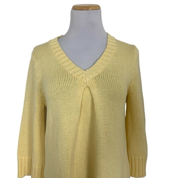 White + Warren Pullover V Neck Sweater Womens S Yellow Cotton Blend Lagenlook - Picture 3 of 16